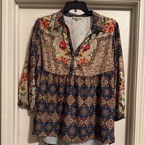 Umgee Multicolor Patchwork Blouse